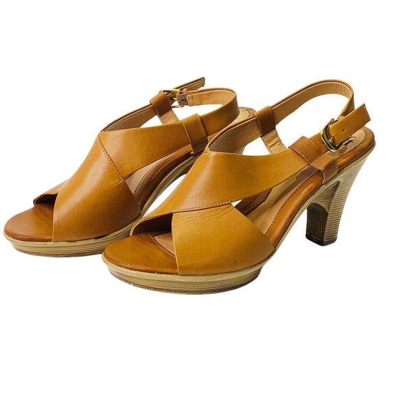 Sofft Shoes - *SOLD* Sofft Womens Size 9.5 Open Toe Slingback Heels Shoes Sandals Tan Leather